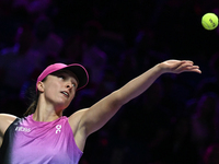 RIYADH, SAUDI ARABIA - NOVEMBER 07: Iga Swiatek of Poland during her match against Daria Kasatkina, on Day 6 of the 2024 WTA Finals, part of...