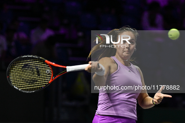 RIYADH, SAUDI ARABIA - NOVEMBER 07: Daria Kasatkina of Russia during her match against Iga Swiatek of Poland, on Day 6 of the 2024 WTA Final...