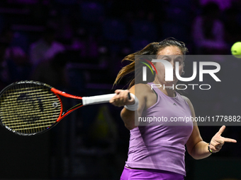 RIYADH, SAUDI ARABIA - NOVEMBER 07: Daria Kasatkina of Russia during her match against Iga Swiatek of Poland, on Day 6 of the 2024 WTA Final...