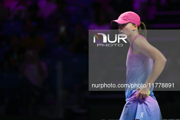 RIYADH, SAUDI ARABIA - NOVEMBER 07: Iga Swiatek of Poland during her match against Daria Kasatkina, on Day 6 of the 2024 WTA Finals, part of...