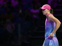 RIYADH, SAUDI ARABIA - NOVEMBER 07: Iga Swiatek of Poland during her match against Daria Kasatkina, on Day 6 of the 2024 WTA Finals, part of...