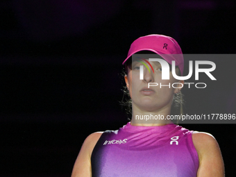 RIYADH, SAUDI ARABIA - NOVEMBER 07: Iga Swiatek of Poland during her match against Daria Kasatkina, on Day 6 of the 2024 WTA Finals, part of...