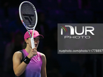 RIYADH, SAUDI ARABIA - NOVEMBER 07: Iga Swiatek of Poland during her match against Daria Kasatkina, on Day 6 of the 2024 WTA Finals, part of...