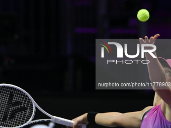 RIYADH, SAUDI ARABIA - NOVEMBER 07: Iga Swiatek of Poland during her match against Daria Kasatkina, on Day 6 of the 2024 WTA Finals, part of...