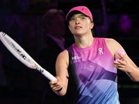 RIYADH, SAUDI ARABIA - NOVEMBER 07: Iga Swiatek of Poland celebrates after winning her match against Daria Kasatkina, on Day 6 of the 2024 W...