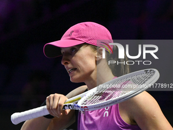 RIYADH, SAUDI ARABIA - NOVEMBER 07: Iga Swiatek of Poland during her match against Daria Kasatkina, on Day 6 of the 2024 WTA Finals, part of...