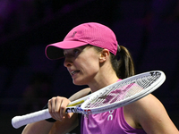 RIYADH, SAUDI ARABIA - NOVEMBER 07: Iga Swiatek of Poland during her match against Daria Kasatkina, on Day 6 of the 2024 WTA Finals, part of...