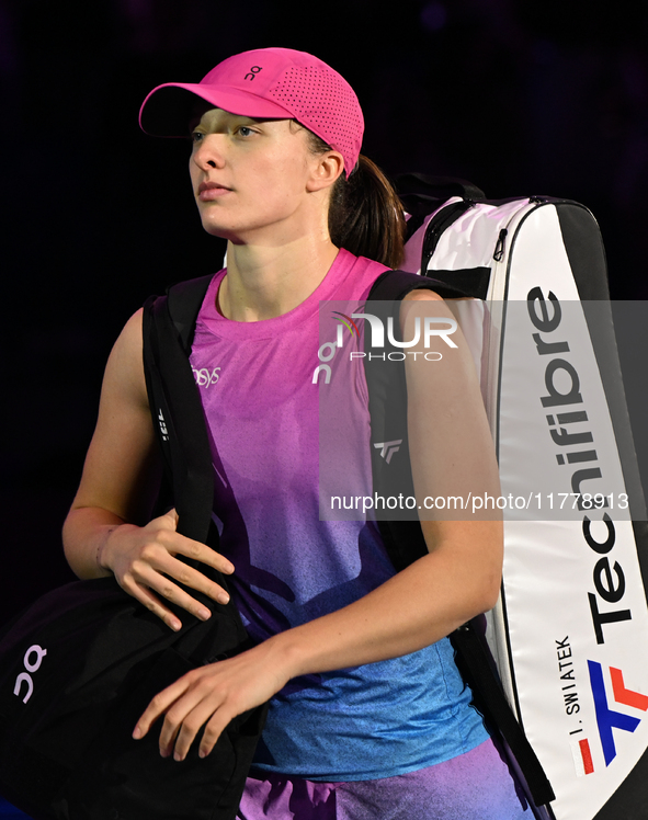 RIYADH, SAUDI ARABIA - NOVEMBER 07: Iga Swiatek of Poland seen after winning her match against Daria Kasatkina, on Day 6 of the 2024 WTA Fin...