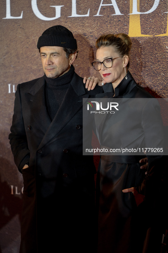 Vinicio Marchioni and Milena Mancini attend the ''Gladiator II'' (Il Gladiatore II) special screening red carpet at Auditorium Parco Della M...