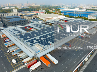 An aerial photo shows the newly operational STO Express Hefei transit center in Hefei, China, on November 13, 2024. (