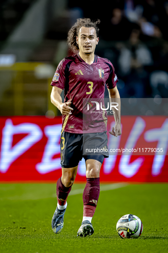 Belgium defender Arthur Theate plays during the match between Belgium and Italy at the King Baudouin Stadium for the UEFA Nations League - L...