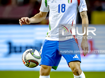 Italy midfielder Nicolo Barella plays during the match between Belgium and Italy at the King Baudouin Stadium for the UEFA Nations League -...