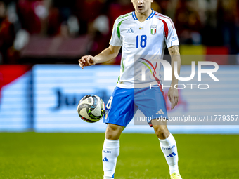 Italy midfielder Nicolo Barella plays during the match between Belgium and Italy at the King Baudouin Stadium for the UEFA Nations League -...