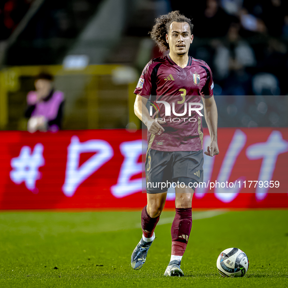 Belgium defender Arthur Theate plays during the match between Belgium and Italy at the King Baudouin Stadium for the UEFA Nations League - L...