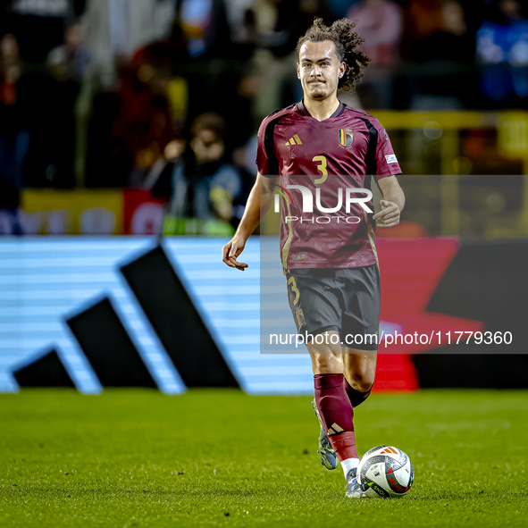 Belgium defender Arthur Theate plays during the match between Belgium and Italy at the King Baudouin Stadium for the UEFA Nations League - L...