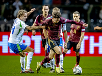 Italy defender Matteo Gabbia and Belgium midfielder Maxim de Cuyper participate in the match between Belgium and Italy at the King Baudouin...