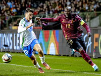 Italy defender Andrea Cambiaso and Belgium forward Romelu Lukaku play during the match between Belgium and Italy at the King Baudouin Stadiu...