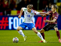 Italy midfielder Nicolo Barella and Belgium midfielder Leandro Trossard play during the match between Belgium and Italy at the King Baudouin...