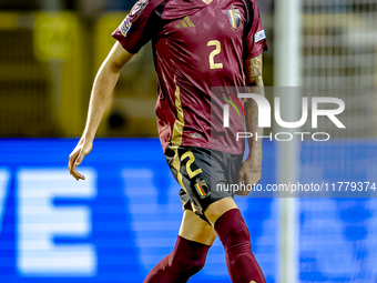 Belgium defender Zeno Debast plays during the match between Belgium and Italy at the King Baudouin Stadium for the UEFA Nations League - Lea...