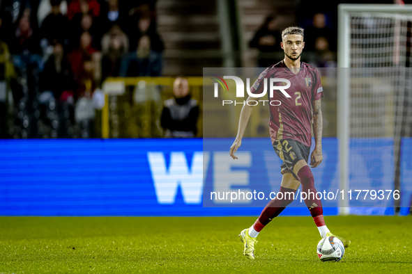 Belgium defender Zeno Debast plays during the match between Belgium and Italy at the King Baudouin Stadium for the UEFA Nations League - Lea...