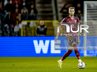 Belgium defender Zeno Debast plays during the match between Belgium and Italy at the King Baudouin Stadium for the UEFA Nations League - Lea...