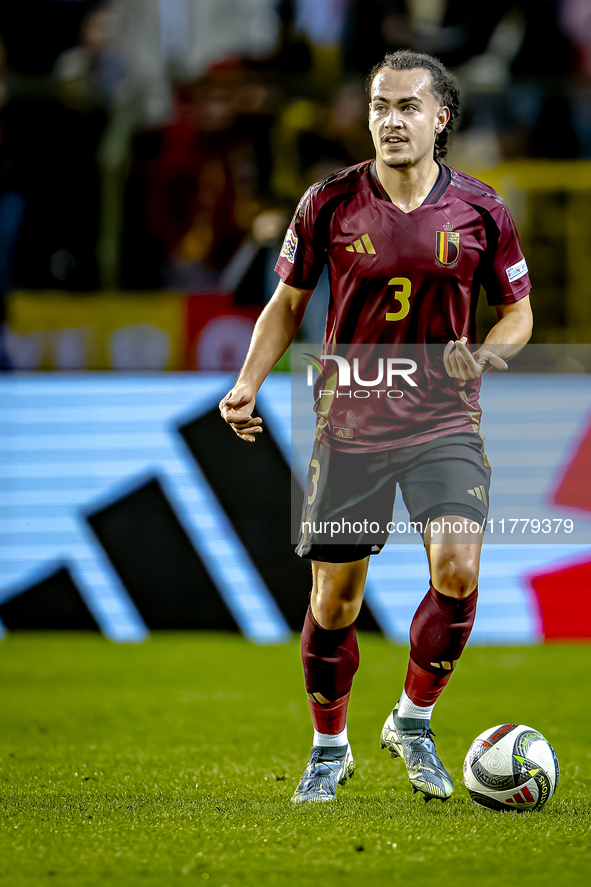 Belgium defender Arthur Theate plays during the match between Belgium and Italy at the King Baudouin Stadium for the UEFA Nations League - L...