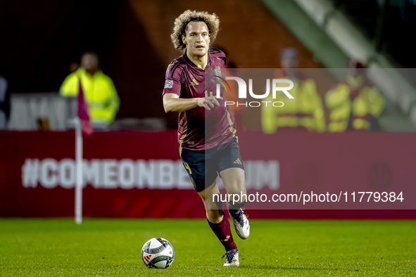 Belgium defender Wout Faes plays during the match between Belgium and Italy at the King Baudouin Stadium for the UEFA Nations League - Leagu...