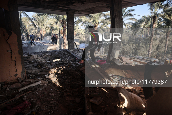 A Palestinian man inspects the site of an Israeli strike on a house in Deir Al-Balah in the central Gaza Strip on November 15, 2024. 