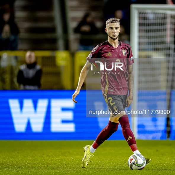 Belgium defender Zeno Debast plays during the match between Belgium and Italy at the King Baudouin Stadium for the UEFA Nations League - Lea...