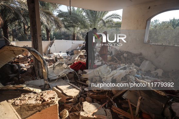 A Palestinian man inspects the site of an Israeli strike on a house in Deir Al-Balah in the central Gaza Strip on November 15, 2024. 