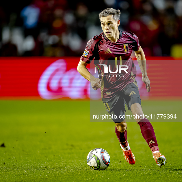 Belgium midfielder Leandro Trossard plays during the match between Belgium and Italy at the King Baudouin Stadium for the UEFA Nations Leagu...