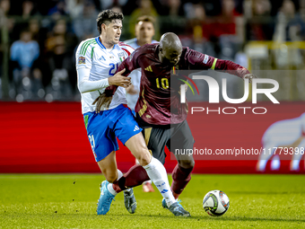 Italy defender Alessandro Bastoni and Belgium forward Romelu Lukaku play during the match between Belgium and Italy at the King Baudouin Sta...