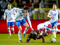 Italy defender Alessandro Bastoni and Belgium forward Romelu Lukaku play during the match between Belgium and Italy at the King Baudouin Sta...