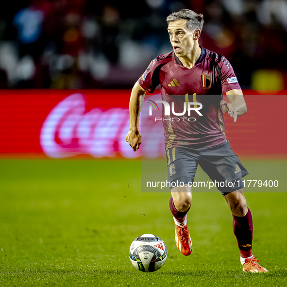 Belgium midfielder Leandro Trossard plays during the match between Belgium and Italy at the King Baudouin Stadium for the UEFA Nations Leagu...