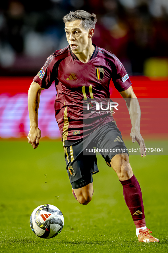 Belgium midfielder Leandro Trossard plays during the match between Belgium and Italy at the King Baudouin Stadium for the UEFA Nations Leagu...