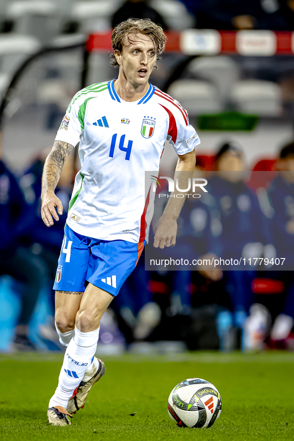 Italy defender Matteo Gabbia plays during the match between Belgium and Italy at the King Baudouin Stadium for the UEFA Nations League - Lea...