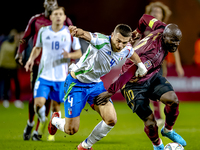 Italy defender Alessandro Buongiorno and Belgium forward Romelu Lukaku play during the match between Belgium and Italy at the King Baudouin...