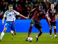 Belgium midfielder Amadou Onana and Italy midfielder Davide Frattesi play during the match between Belgium and Italy at the King Baudouin St...