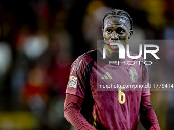 Belgium midfielder Amadou Onana plays during the match between Belgium and Italy at the King Baudouin Stadium for the UEFA Nations League -...