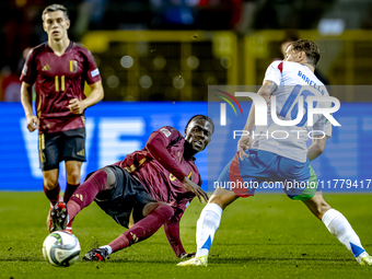 Belgium midfielder Amadou Onana and Italy midfielder Nicolo Barella play during the match between Belgium and Italy at the King Baudouin Sta...