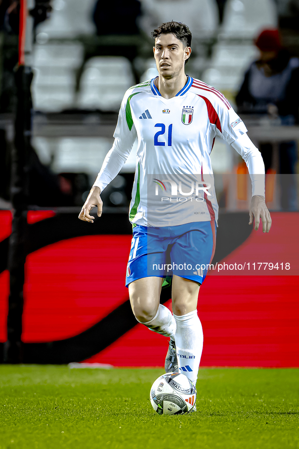 Italy defender Alessandro Bastoni plays during the match between Belgium and Italy at the King Baudouin Stadium for the UEFA Nations League...