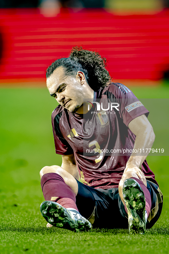 Belgium defender Arthur Theate plays during the match between Belgium and Italy at the King Baudouin Stadium for the UEFA Nations League - L...