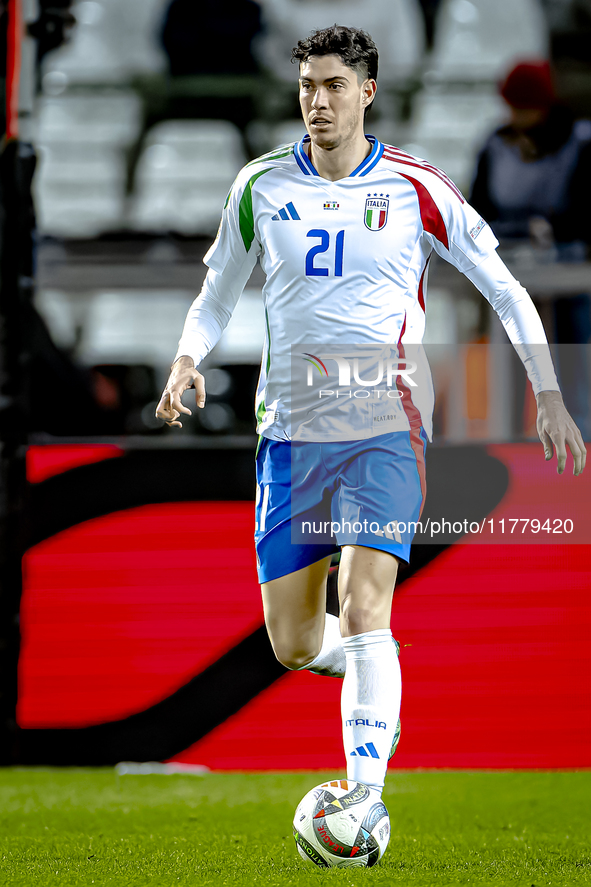 Italy defender Alessandro Bastoni plays during the match between Belgium and Italy at the King Baudouin Stadium for the UEFA Nations League...