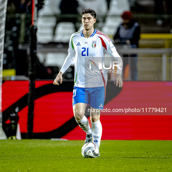 Italy defender Alessandro Bastoni plays during the match between Belgium and Italy at the King Baudouin Stadium for the UEFA Nations League...