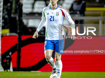 Italy defender Alessandro Bastoni plays during the match between Belgium and Italy at the King Baudouin Stadium for the UEFA Nations League...