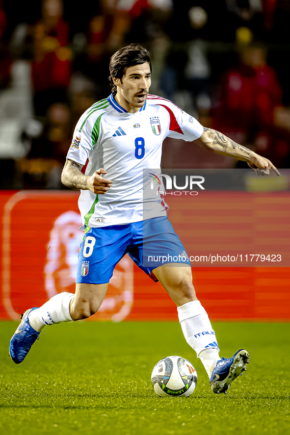 Italy midfielder Sandro Tonali plays during the match between Belgium and Italy at the King Baudouin Stadium for the UEFA Nations League - L...