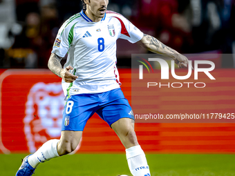 Italy midfielder Sandro Tonali plays during the match between Belgium and Italy at the King Baudouin Stadium for the UEFA Nations League - L...