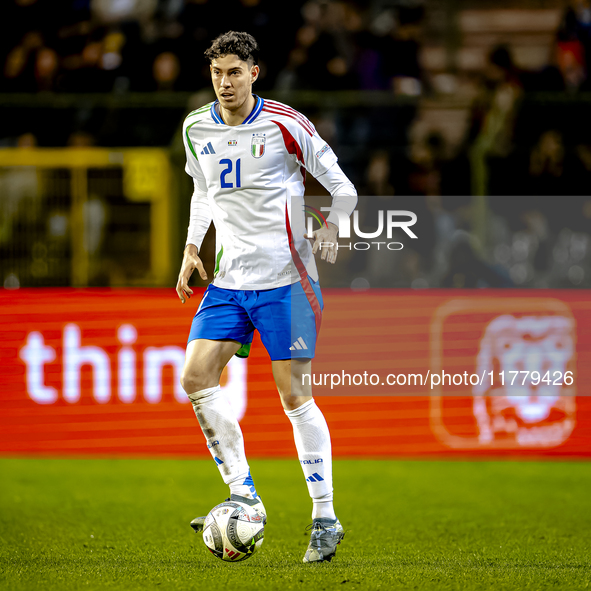 Italy defender Alessandro Bastoni plays during the match between Belgium and Italy at the King Baudouin Stadium for the UEFA Nations League...