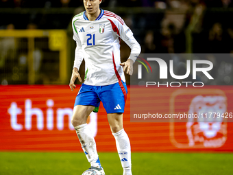 Italy defender Alessandro Bastoni plays during the match between Belgium and Italy at the King Baudouin Stadium for the UEFA Nations League...