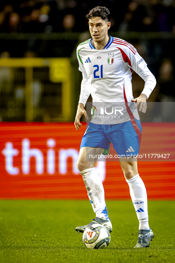 Italy defender Alessandro Bastoni plays during the match between Belgium and Italy at the King Baudouin Stadium for the UEFA Nations League...